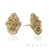 PAIR OF 18K GOLD PLATED INGOT CENTERED HAMSA HAND SHAPE NUGGET EARRINGS
